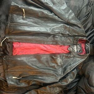 Limited edition Affliction Black Leather  Jacket with Red Lining